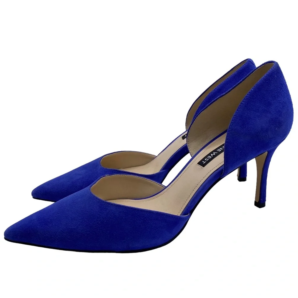 Nine West Pump Mossiel Women's Blue Suede Leather D'Orsay Point Toe Size 10